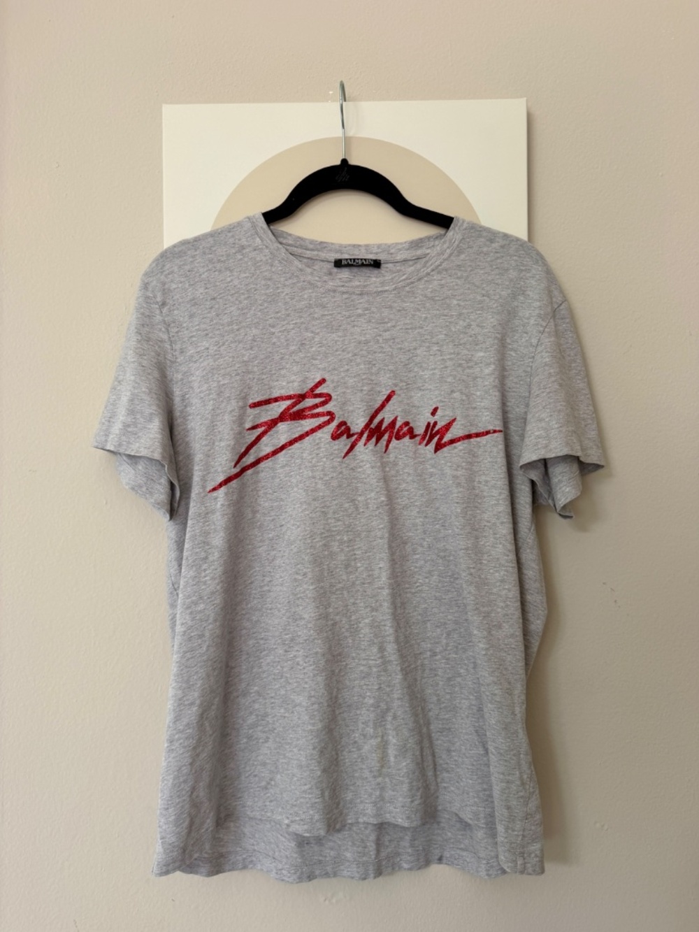 Balmain Grey Tee with Red Glitter Logo
